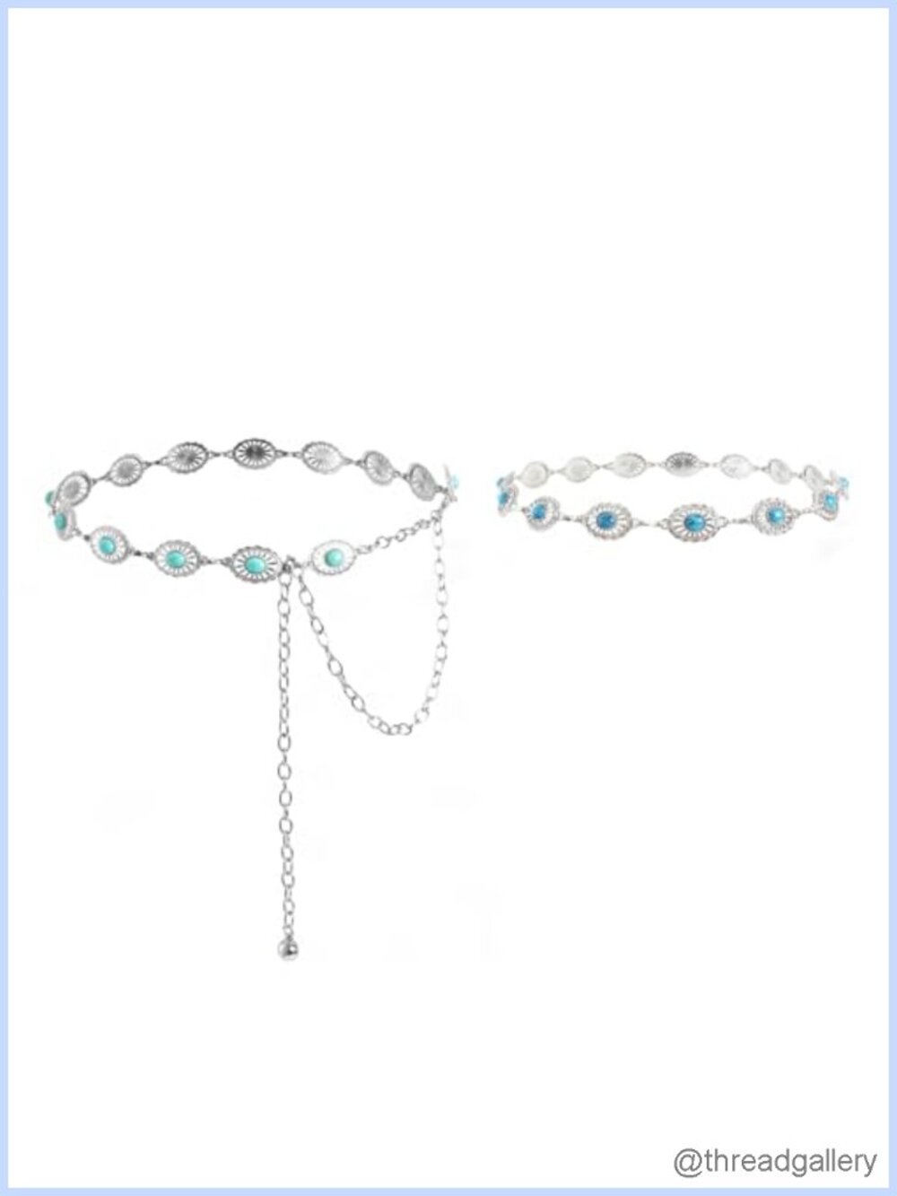 Turquoise Concho Chain Belt & Cowboy Hat Band Set Western Cowgirl Accessories